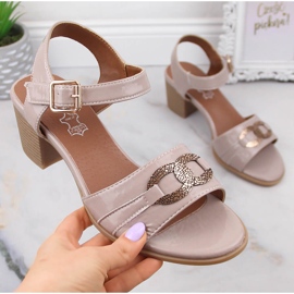 Women's beige lacquered sandals on the post Jezzi SA69-31 1