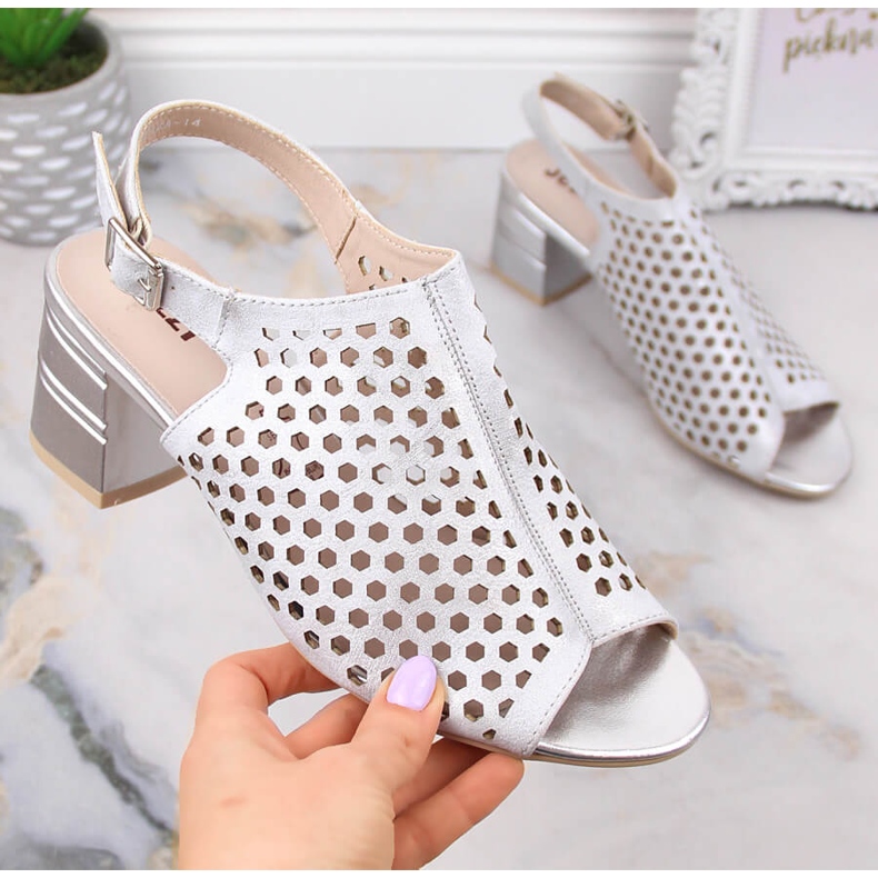 Women's openwork silver heel sandals Jezzi MR1954A-14 1
