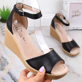 Leather comfortable women's wedge sandals black Filippo DS4507 1