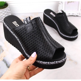 Women's leather openwork wedge sandals black Artiker 50C0523 1