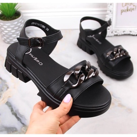 Women's black leather sandals with a chain Filippo DS4614 1