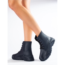 Shelovet navy blue laced women's rain boots 1