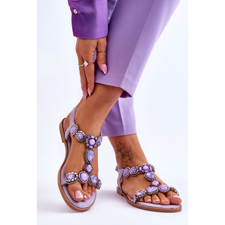 Purple Dallas Suede Flat Sandals With Stones 2