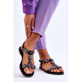 Black Dallas Suede Flat Sandals With Stones 2
