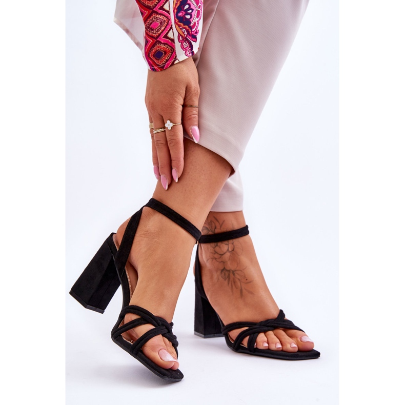 Classic Suede Heel Sandals Black Bernett 2