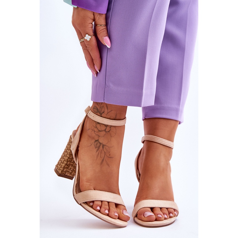 Suede Sandals On A Braided Beige Selila Heel 1