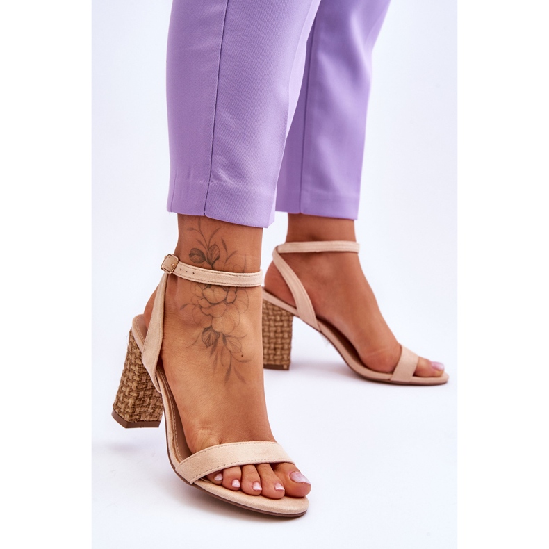 Suede Sandals On A Braided Beige Selila Heel 2