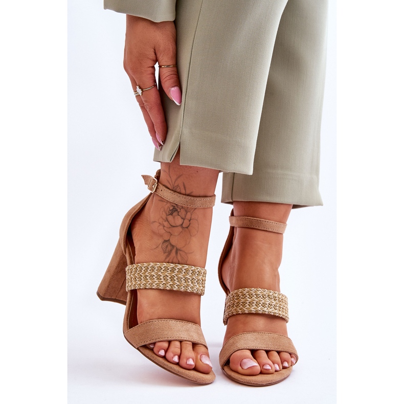 Suede Sandals With Braided Heel Camel Roselia brown 1