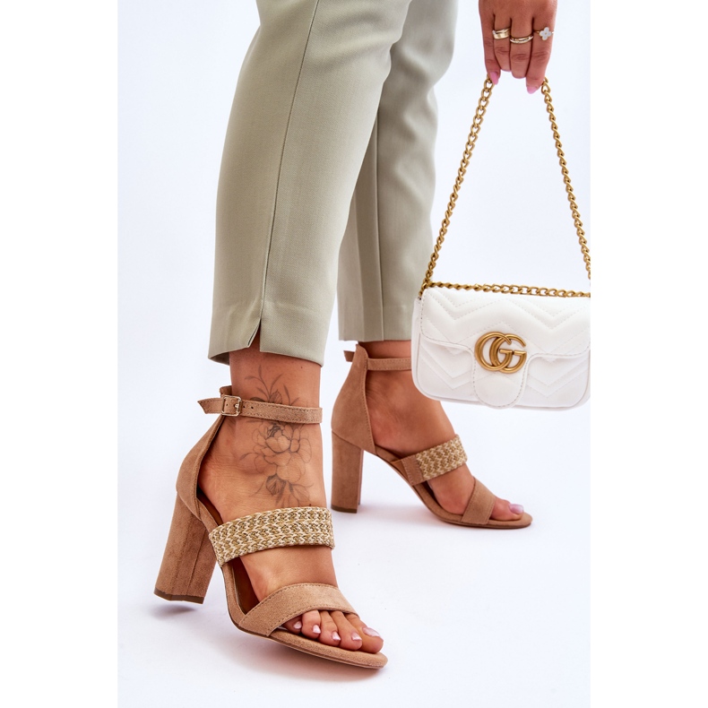 Suede Sandals With Braided Heel Camel Roselia brown 2