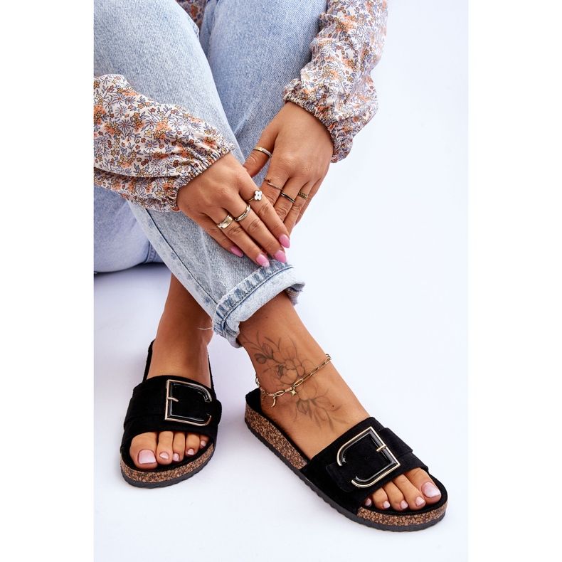 Women's Suede Platform Slippers Black Festil 1