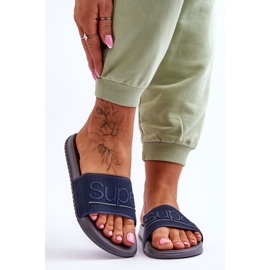 Light Women's Slippers With Navy-Gray Merry Inscription blue 1