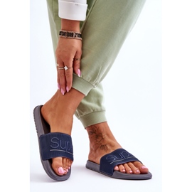 Light Women's Slippers With Navy-Gray Merry Inscription blue 2