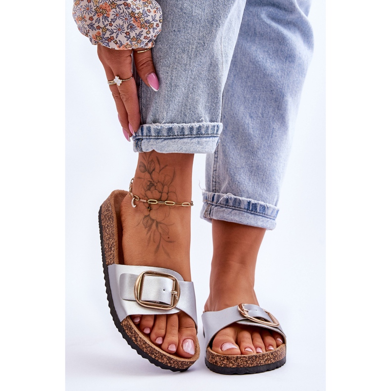 Women's Classic Cork Platform Slippers Silver Noa 2