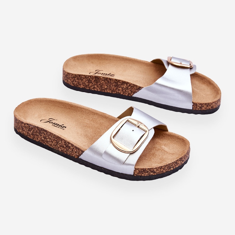 Women's Classic Cork Platform Slippers Silver Noa 1