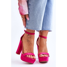 Comfortable Suede Sandals On A Fuchsia Essence High Heel pink 1