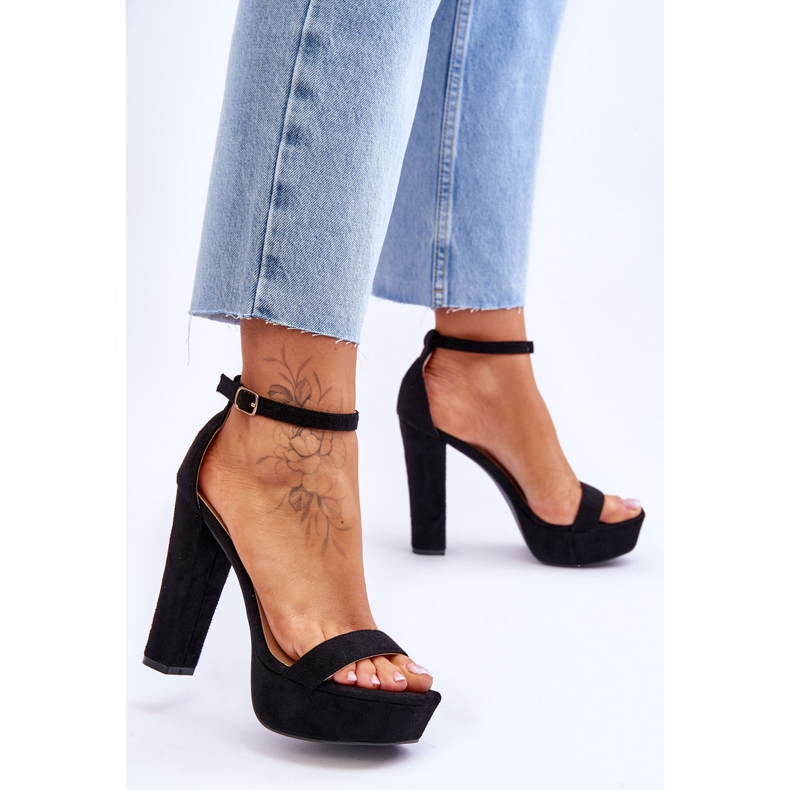 Comfortable Suede Sandals On A High Heel Black Essence 2