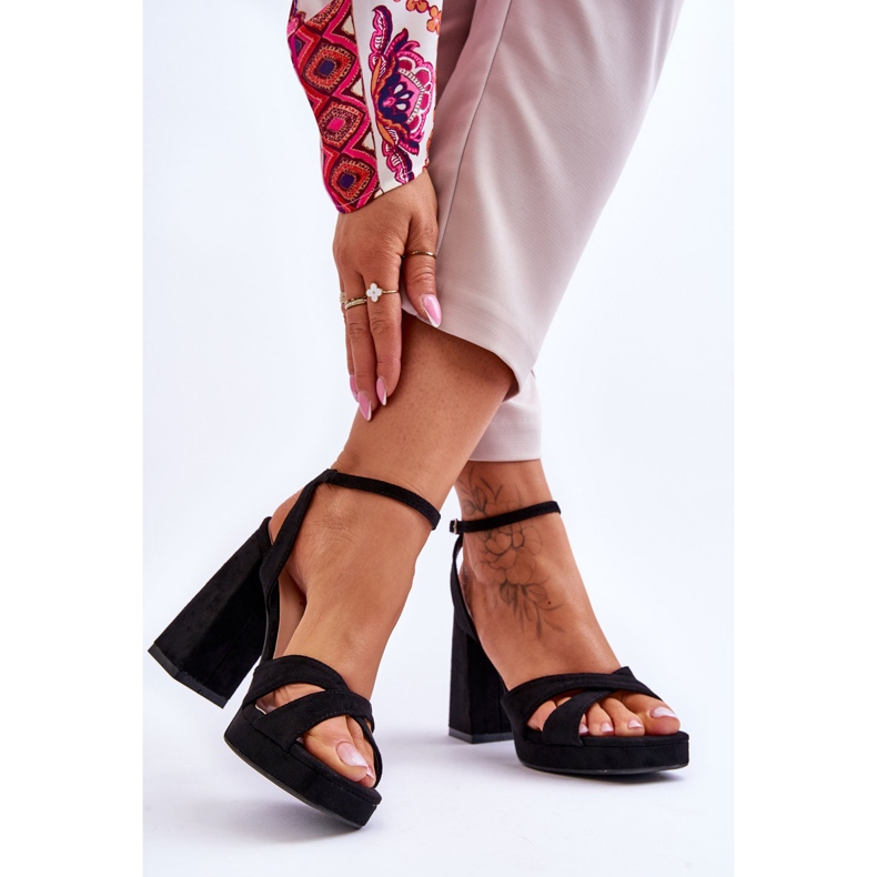 Suede Black Powerful Square Heel Sandals 2