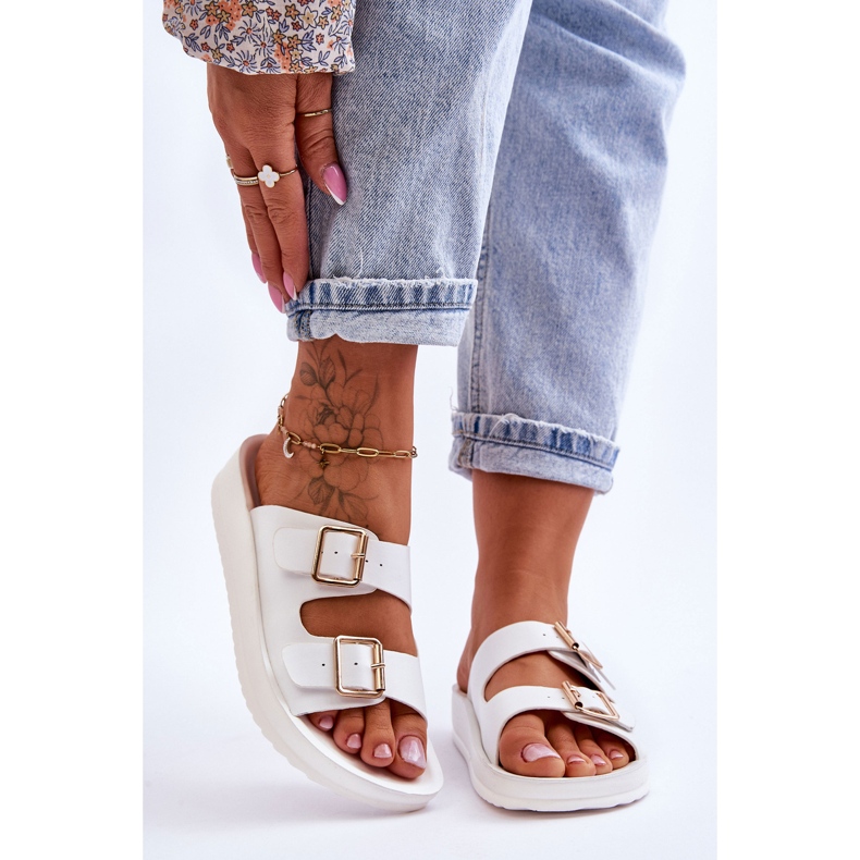 Women's Platform Slippers With Stripes White Clever 2