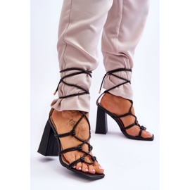 Leather Tied Heeled Sandals Black Amare 2