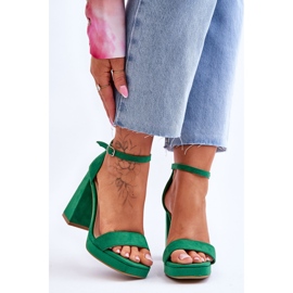 Fashionable Suede Green Merila Square Heel Sandals 1
