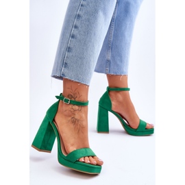Fashionable Suede Green Merila Square Heel Sandals 2