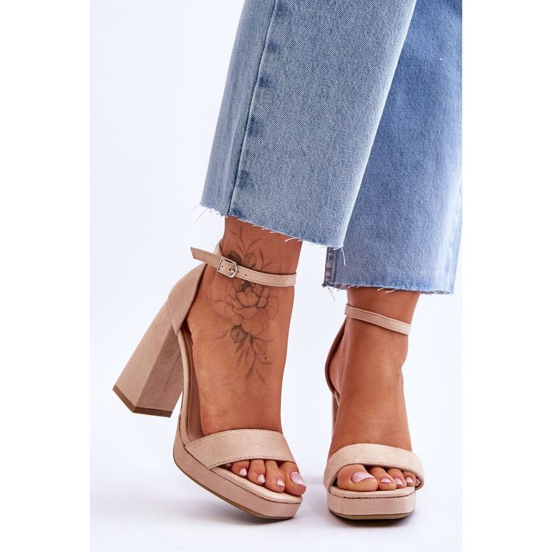 Fashionable suede sandals with a square heel in beige merila 1 Fashionable suede sandals with a square heel in beige merila 1