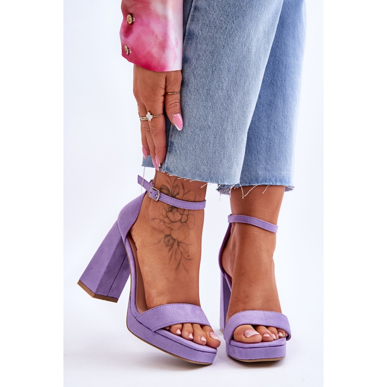 Fashionable suede sandals with a square heel in purple merila 1