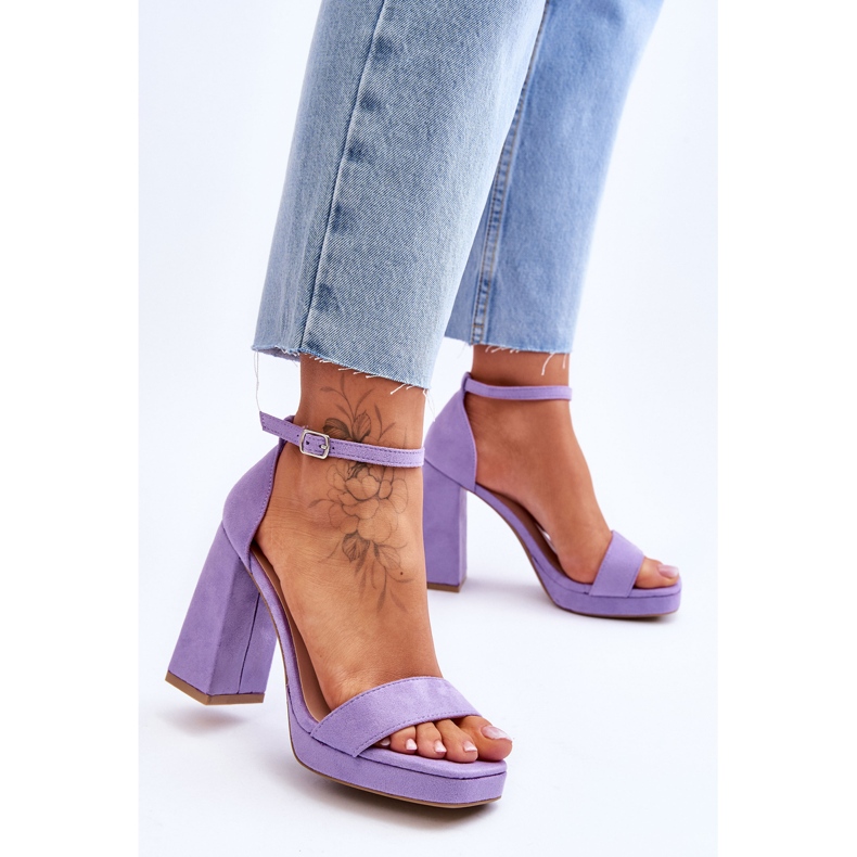 Fashionable suede sandals with a square heel in purple merila violet 2