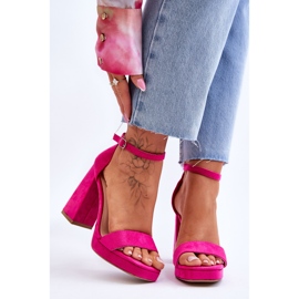 Fashionable Fuchsia Merila Square Heel Suede Sandals pink 1 Fashionable Fuchsia Merila Square Heel Suede Sandals pink 1