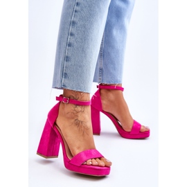 Fashionable Fuchsia Merila Square Heel Suede Sandals pink 2 Fashionable Fuchsia Merila Square Heel Suede Sandals pink 2