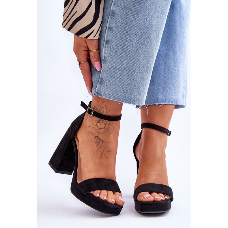 Fashionable suede sandals with a square heel, black merila 1