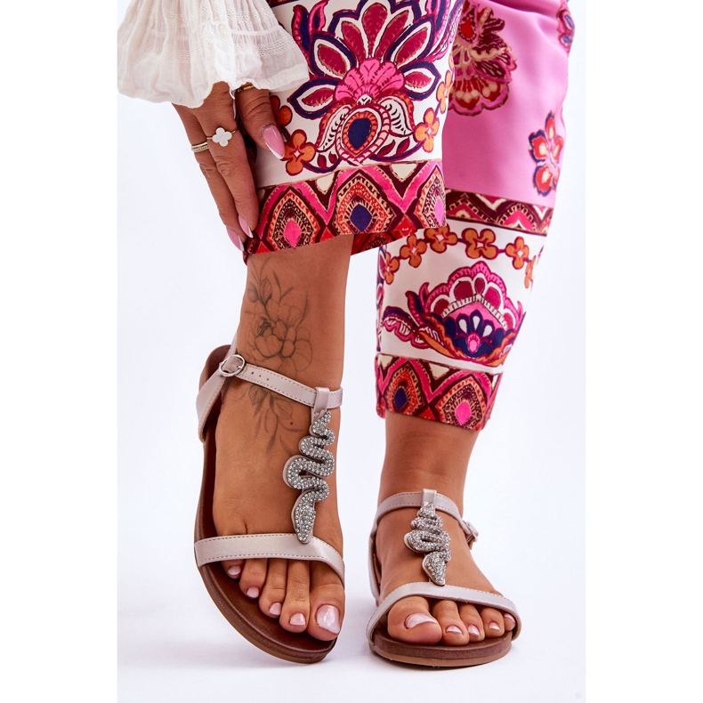 Leather Sandals With Decorative Snake S.Barski KV-5541-42 Beige 1