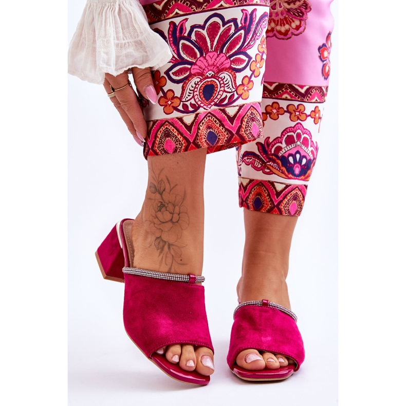 Suede High Heel Slippers S.Barski KV-612-2 Fuchsia pink 2