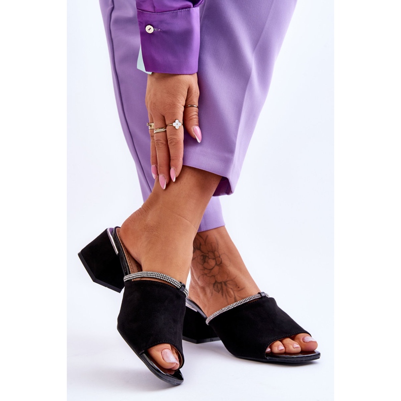 S.Barski Suede High Heel Slippers KV-612-2 Black 2 S.Barski Suede High Heel Slippers KV-612-2 Black 2
