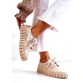 Lemar Beige and gold leather shoes on a platform 2