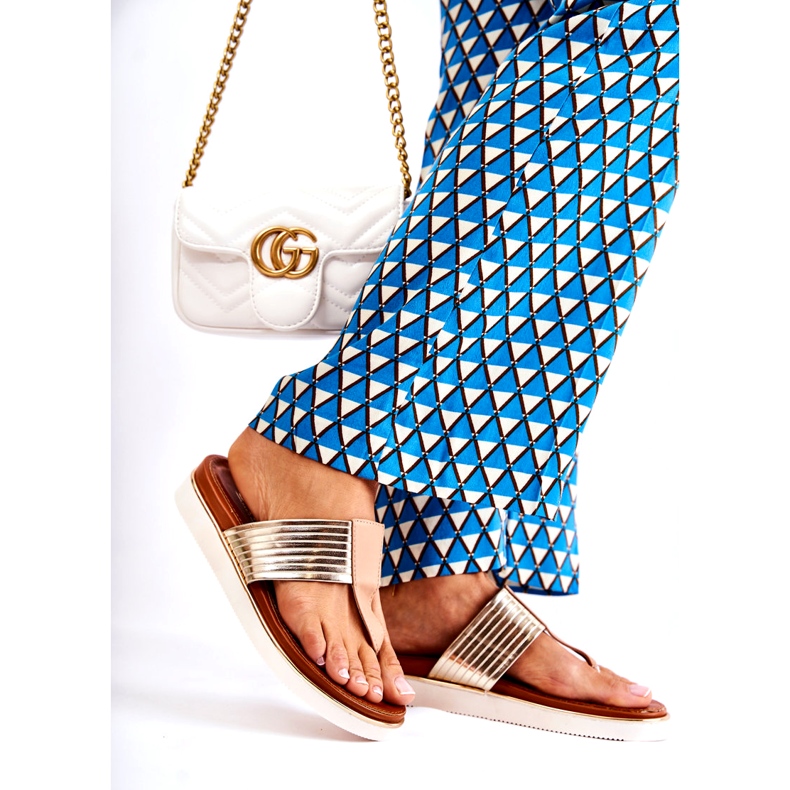 Women's flip-flops on beige-gold platform 3