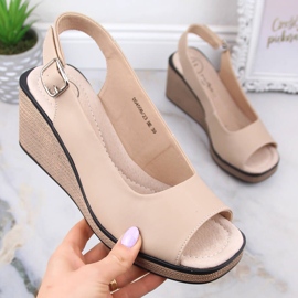 Comfortable women's leather wedge sandals Filippo DS4508 beige 1