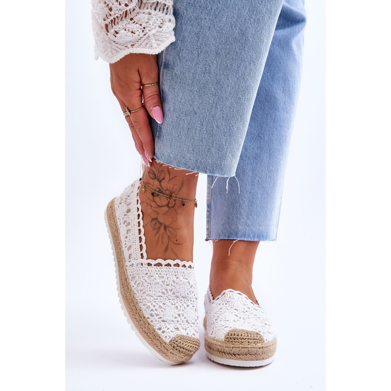FE1 Lace Slip-On Espadrilles White Blanco 1