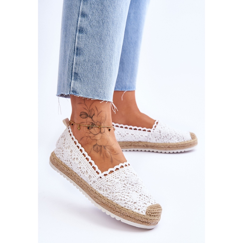 FE1 Lace Slip-On Espadrilles White Blanco 2
