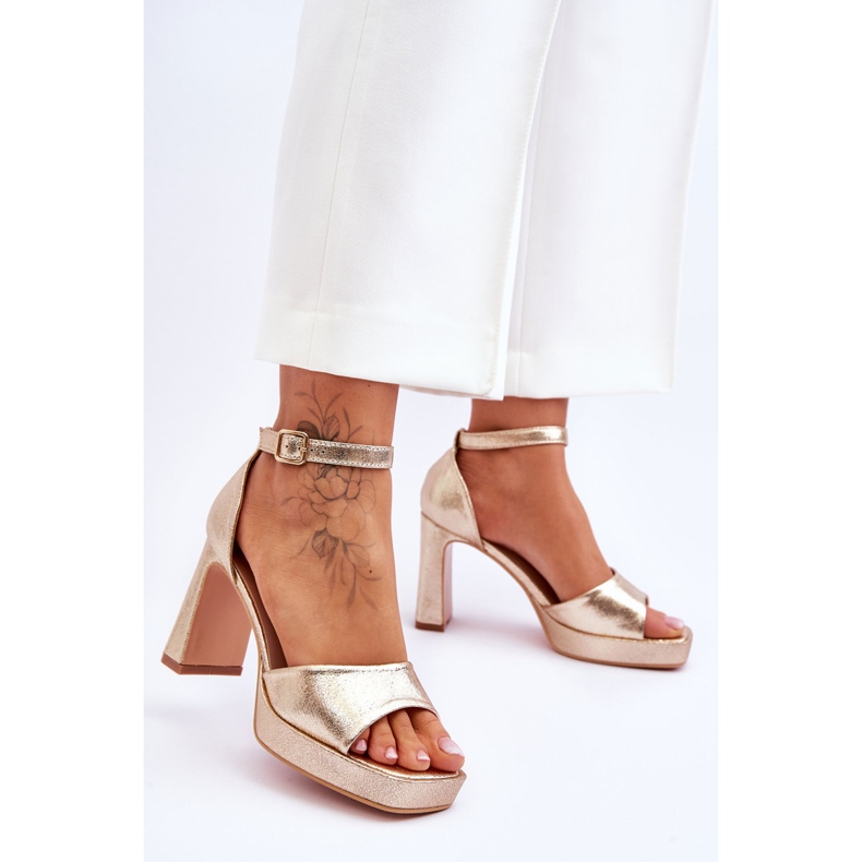 Leather Classic Sandals On Golden Classy Platform 2