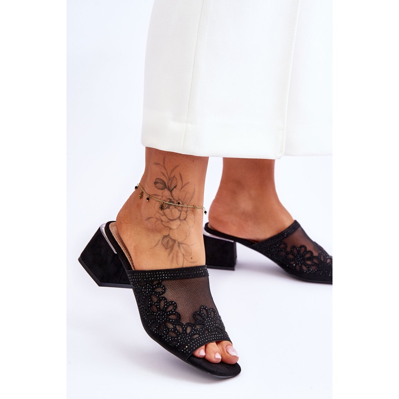Heeled Slippers With Mesh S.Barski KV-612-1 Black 2 Heeled Slippers With Mesh S.Barski KV-612-1 Black 2