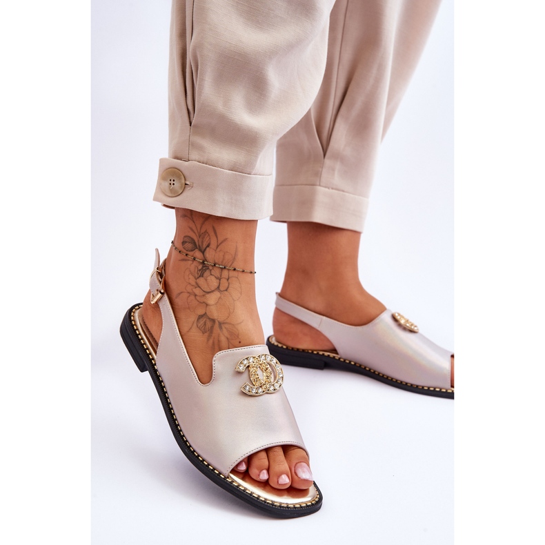 Women's Sandals With Decoration S.Barski KV-2775-49 Pink-Gold 2 Women's Sandals With Decoration S.Barski KV-2775-49 Pink-Gold 2