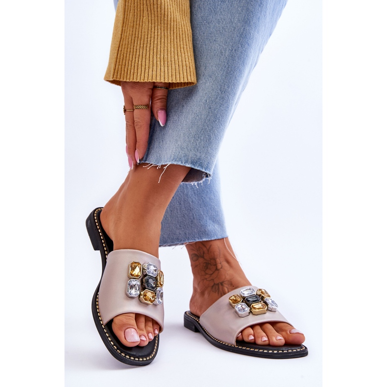 Women's Slippers With Stones S.Barski KV-2775-31 Nude beige 2 Women's Slippers With Stones S.Barski KV-2775-31 Nude beige 2
