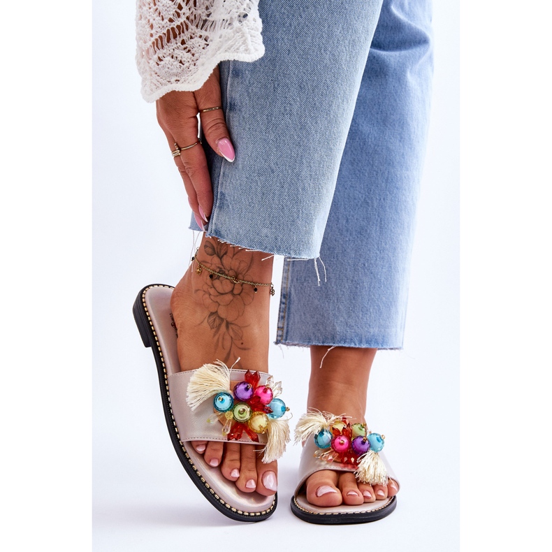 Slippers With Decorative Beads S.Barski KV-2775-47 Nude beige 1 Slippers With Decorative Beads S.Barski KV-2775-47 Nude beige 1