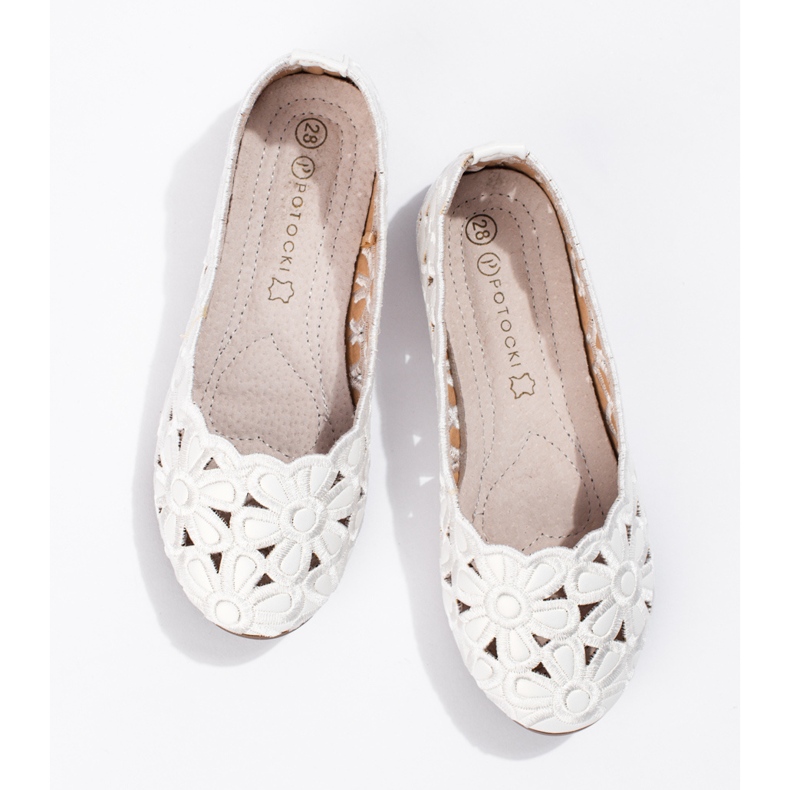 W. Potocki Potocki white openwork ballerinas for girls 1