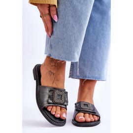 Women's Leather Slippers With Rhinestones S.Barski KV-2775-33 Dark Silver 1