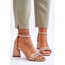 Laura Messi 2595 Leather Triangular Heel Sandals Beige 1