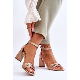 Laura Messi 2595 Leather Triangular Heel Sandals Beige 2