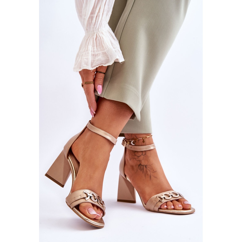 Laura Messi 2595 Leather Triangular Heel Sandals Beige 2 Laura Messi 2595 Leather Triangular Heel Sandals Beige 2
