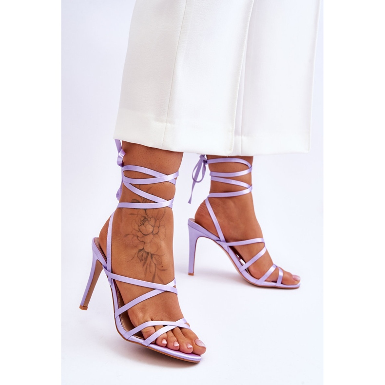 Women's Tied Sandals On A High Heel Purple Meya 2